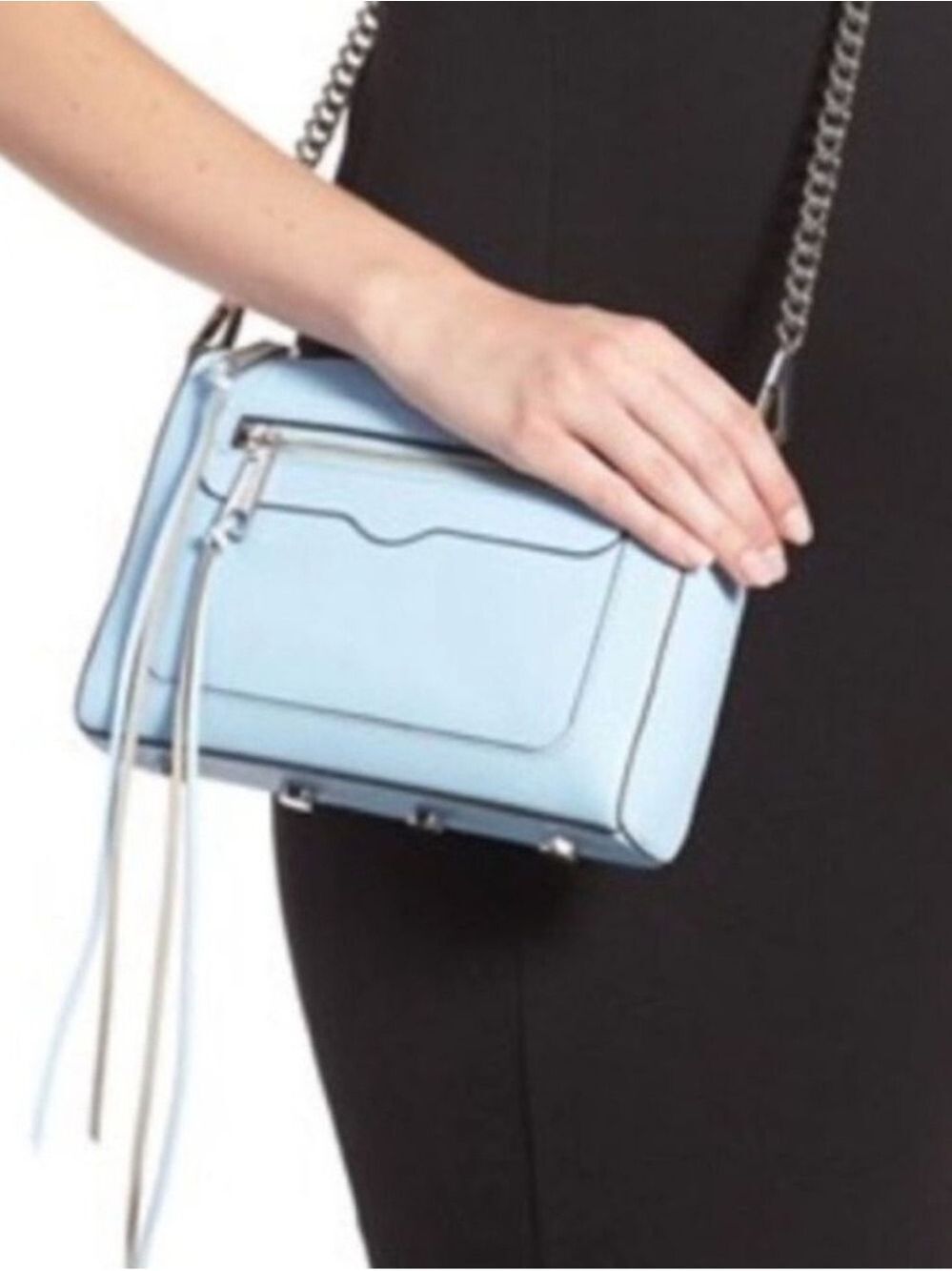 Rebecca Minkoff Avery Light Blue Leather Crossbody Bag with Silver Chain